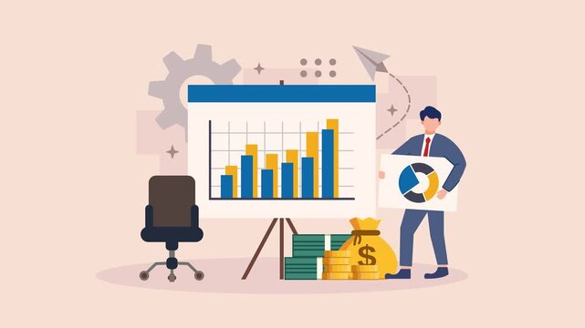 normal and green screen mode, business analysis statistics animation