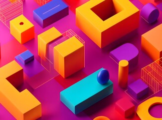 Obraz premium Abstract Geometric Shapes and Lines in Vibrant Colors