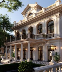 Fototapeta premium Classic Style Mansion With Marble Columns And Balconies