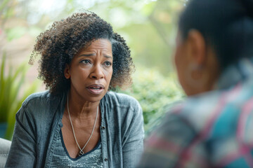 Fototapeta premium African American female counselor demonstrating empathy during a session outdoors