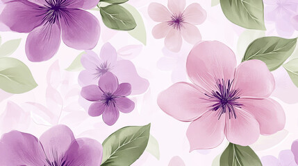 Seamless tilable image with delicate floral patterns of intricate petals and leaves