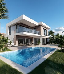 Fototapeta premium Modern Villa with Swimming Pool and Garden