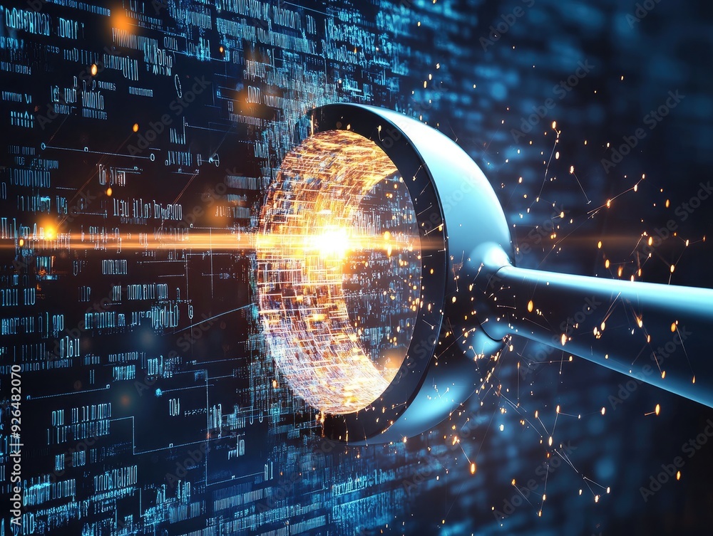 Poster a 3d search engine icon breaking through a wall of data, symbolizing the power of search engines to 