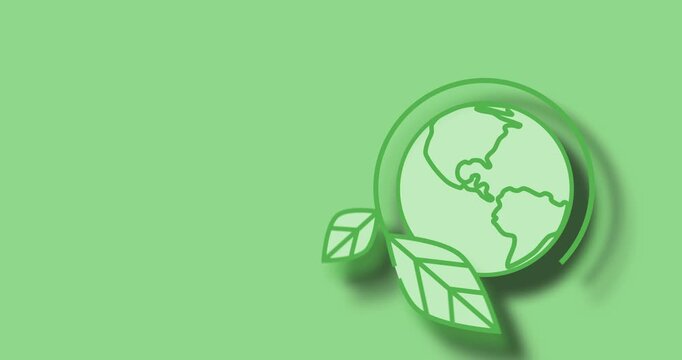 Green, globalisation and eco friendly for world, icon and sustainability for environment and recycling. Background, planet and clean energy with waste management, cycle and animation of change