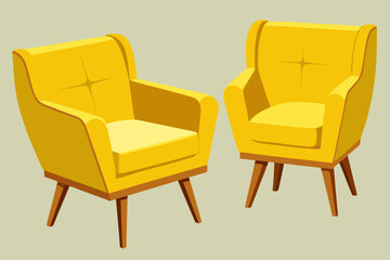 Yellow armchair in modern style from different angles. Front, side and back views. Vector illustration
