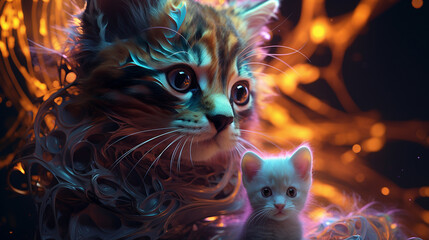 Abstract cat in mixes realistic and fantastical