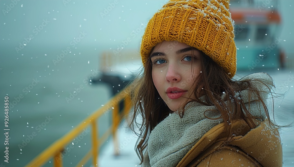 Wall mural portrait of a woman in winter