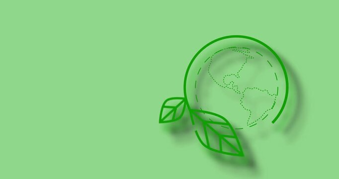 Green, cycle and eco friendly for world, leaf and sustainability for environment and recycling. Mockup, planet and clean energy with waste management, icon or animation of change and symbol for globe