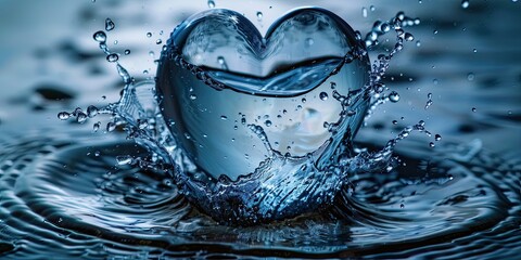 Heart shape made of water splash, love and environmental themes, with copyspace