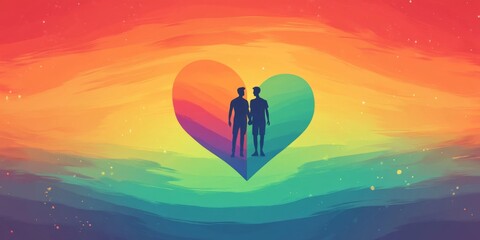 Fototapeta premium Vibrant LGBTQ+ Pride Rainbow Heart: Inclusive Love and Equality Concept. Abstract UI Web Poster Design for Anti-Discrimination Support Campaign. Dreamy 4K Wallpaper Celebrating Diversity, Respect, and