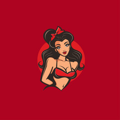 Retro pin up girl logo flat vector design