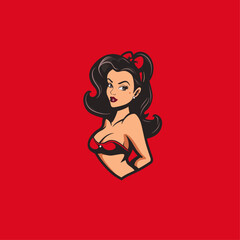 Retro pin up girl logo flat vector design