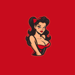 Retro pin up girl logo flat vector design