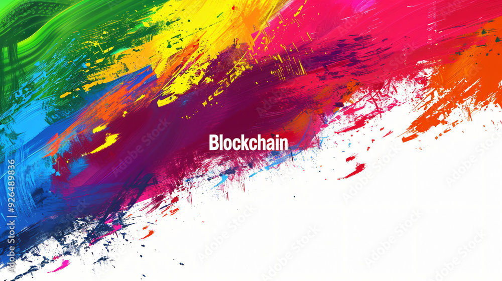 Aufkleber abstract background with vibrant brushstrokes representing the concept of blockchain technology