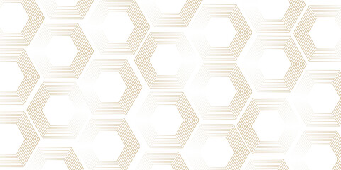 Abstract white and golden lines 3d Hexagonal structure futuristic background. Modern simple style hexagonal graphic concept. White hexagonal pattern background, with copy space abstract banner use.