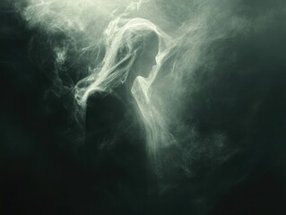 Naklejka premium Subtle distortion in the darkness, an invisible ghost moving through a void, ghosts, eerie and imperceptible