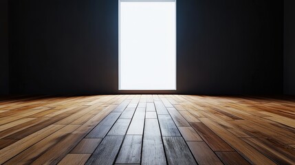 A room with a window and wooden floors. The room is empty and the light coming in through the window is shining on the floor