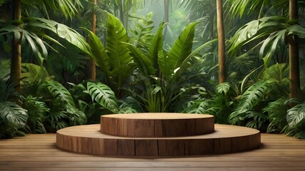 Fototapeta premium A serene indoor garden with circular platform and lush greenery in a tranquil, natural setting