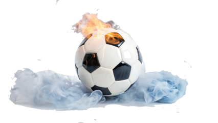 a soccer ball with smoke PNG isolated on white background.AI GENERATED