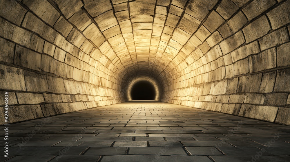 Poster a tunnel with a hole in the middle. the tunnel is dark and empty. the light shining on the tunnel cr