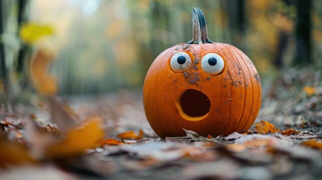 A pumpkin with a surprised face, looking hilariously startled.