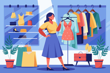 Women's shopping. The girl is trying on a new dress in the store
