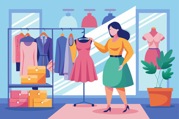 Women's shopping. The girl is trying on a new dress in the store
