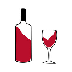 A bottle of modern red wine alongside a glass filled with the rich liquid