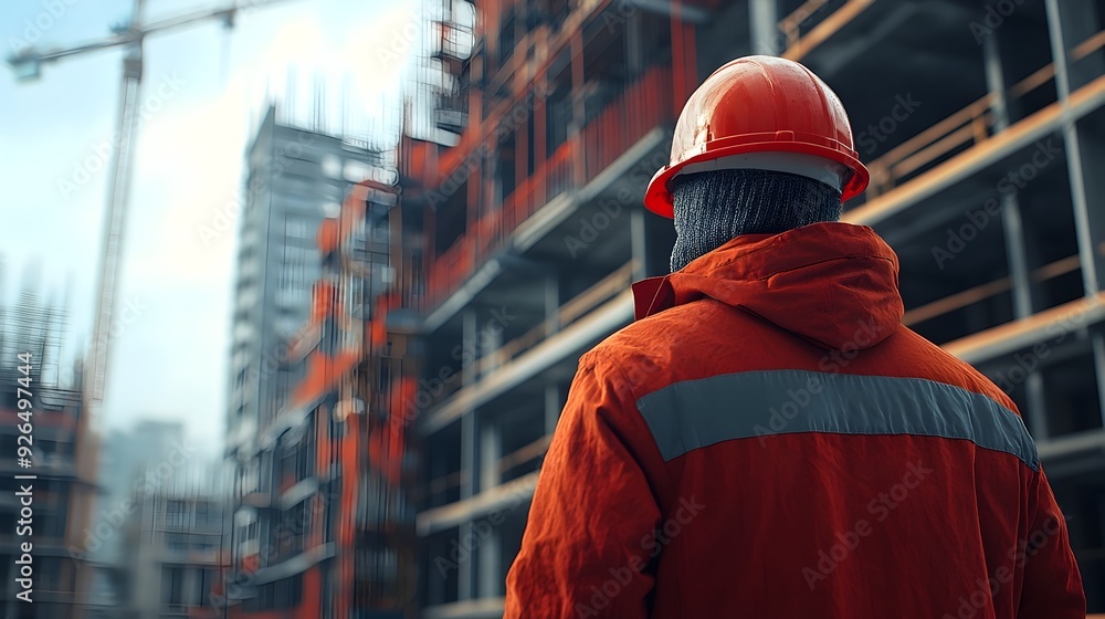 Poster engineer supervising construction site with efficiency and precision