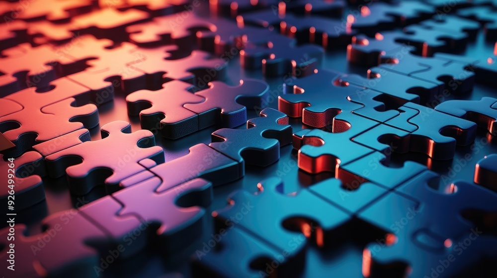 Poster a 3d puzzle with each piece representing a different search query, symbolizing the complexity of sea