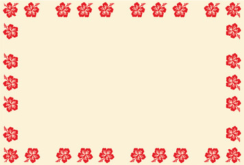 Floral frame with red hibiscus flowers on white background template. Vector set of blooming flower for wedding invitations and greeting card design, Hawaiian concept, Summer concept, Summer party