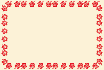Floral frame with red hibiscus flowers on white background template. Vector set of blooming flower for wedding invitations and greeting card design, Hawaiian concept, Summer concept, Summer party