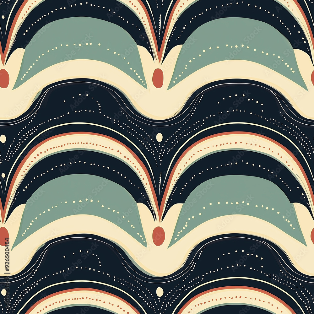 Poster seamless pattern retro fan shape pattern with dark background