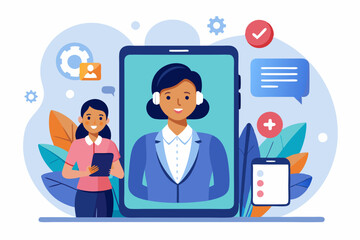 Online assistant. The concept of assistance and counseling through a mobile device. Consultant in the smartphone
