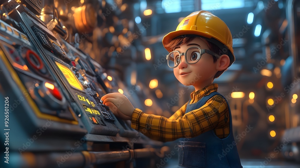Poster engineer controlling the automation process in 3d rendering