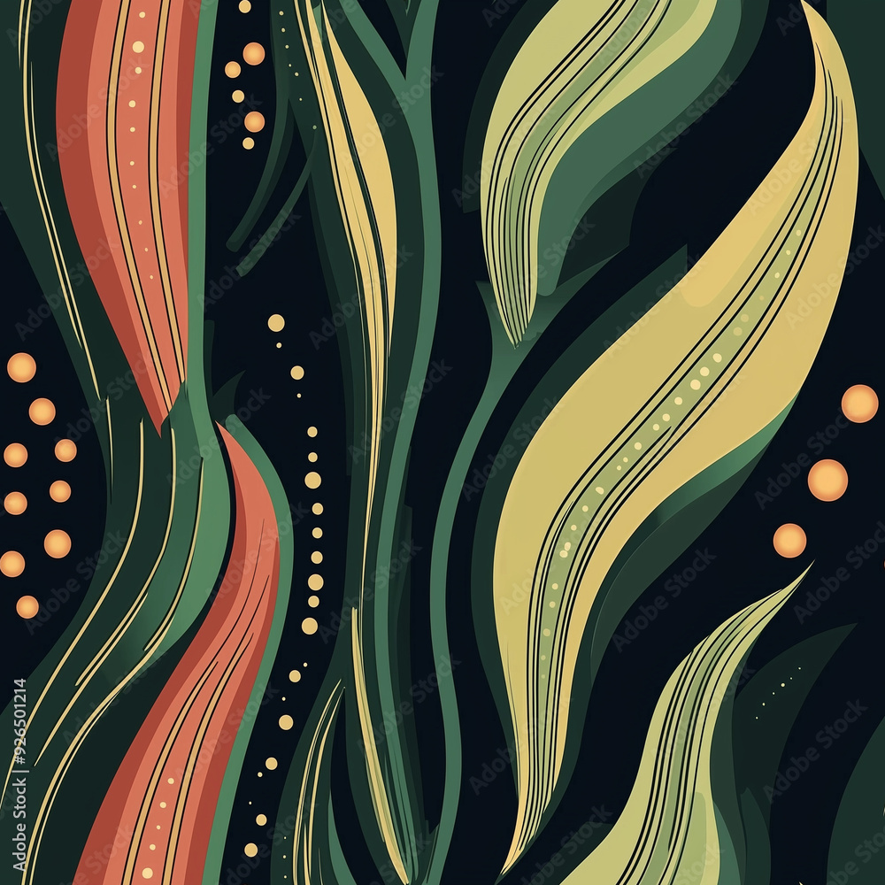 Poster seamless pattern abstract flowing lines and dots pattern in earthy colors
