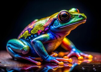 Fototapeta premium vibrant multicolored frog with iridescent sheen