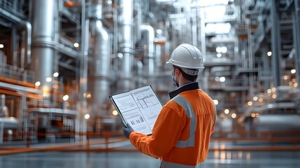 The engineer is documenting the procedures for future reference and optimization of industrial processes