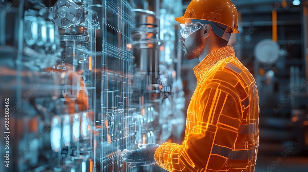 Poster engineer validating system compliance with regulations in 3d rendering