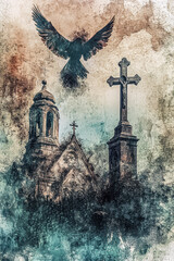 Vertical heavy textured book cover template, possible religion, spiritual themes. 