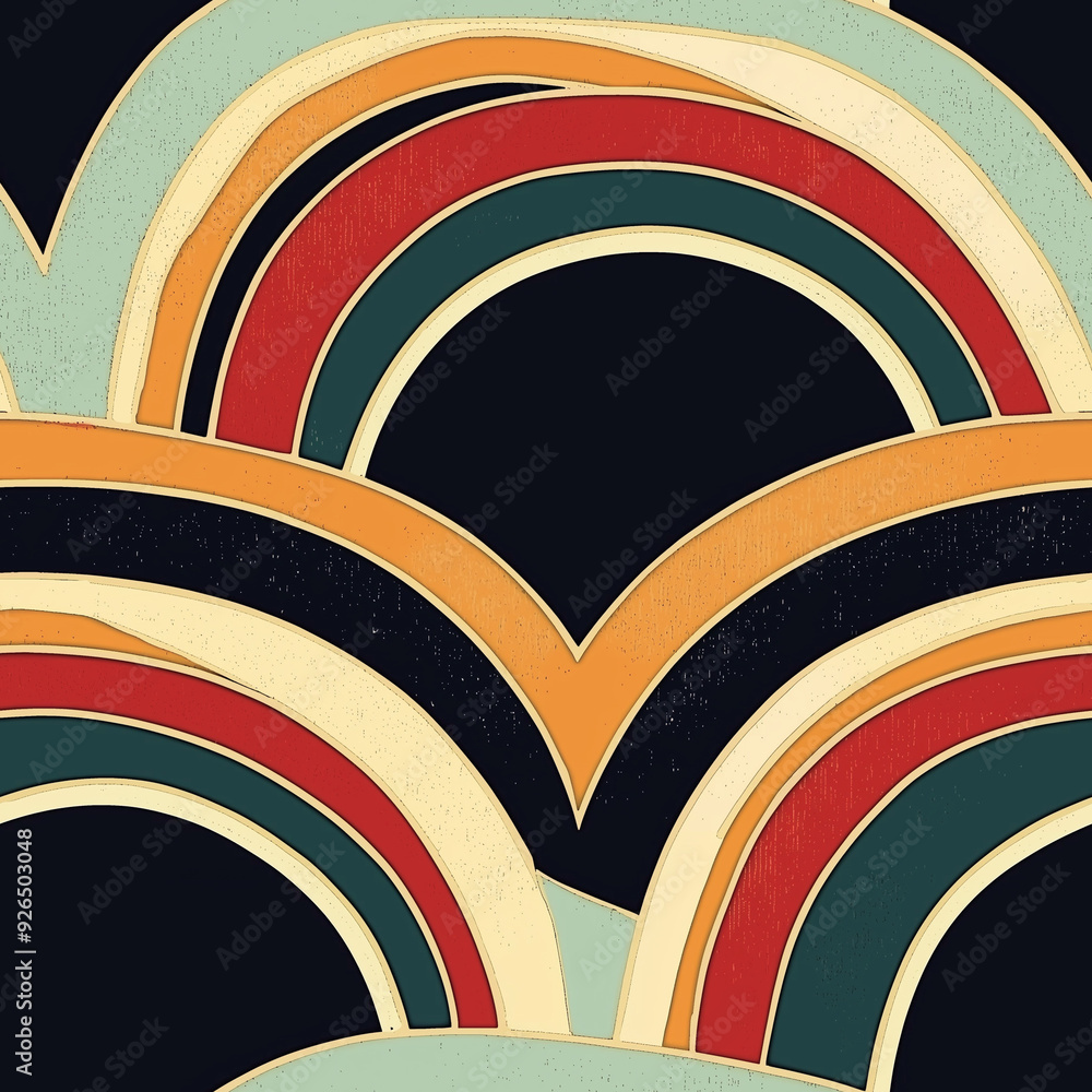 Poster seamless pattern retro arch pattern in warm tones on dark background