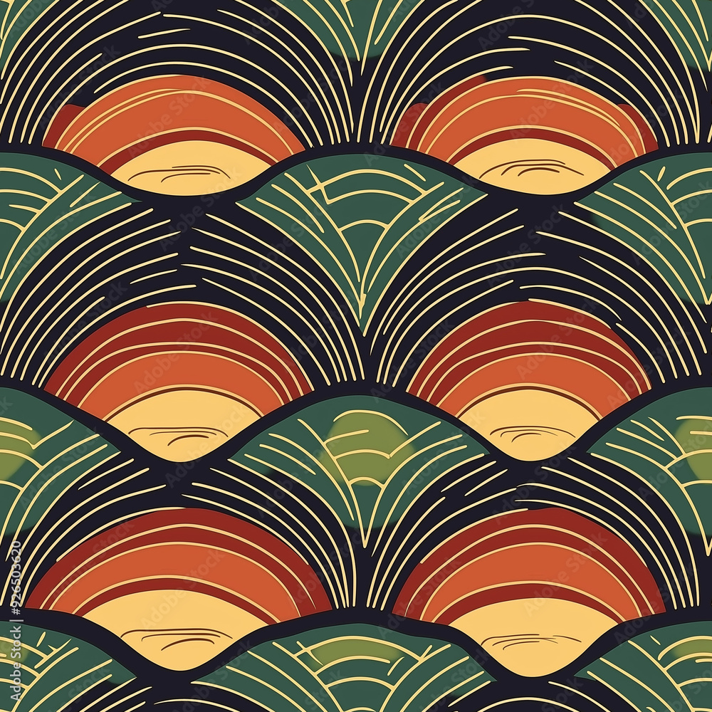 Poster seamless pattern retro wave pattern with overlapping arches