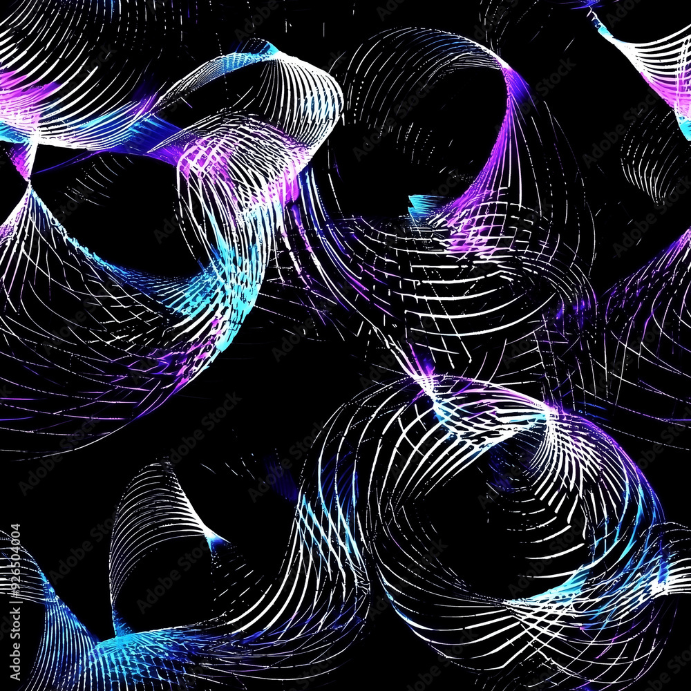 Poster seamless pattern abstract wavy lines on black background