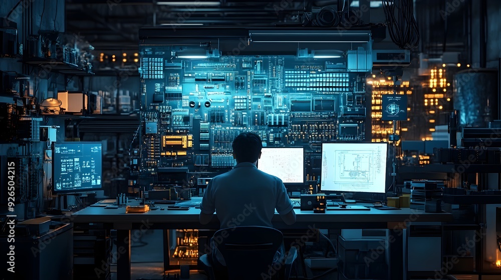 Poster engineer designing circuit boards for new product development