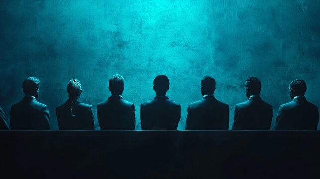 Equity represented by a diverse set of holographic avatars, digital painting, cool tones, in a virtual courtroom setting