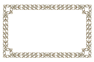 Vintage woven paper frame for decorative texts. Watercolor illustration of a rectangular frame isolated on a white background. Woven paper ornament with parchment texture in pastel beige color