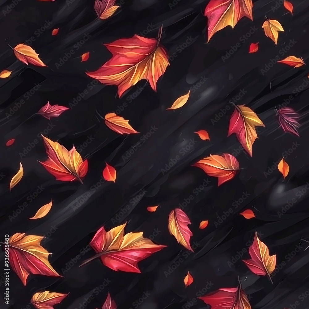 Poster seamless pattern dark autumn leaves pattern with subtle glow