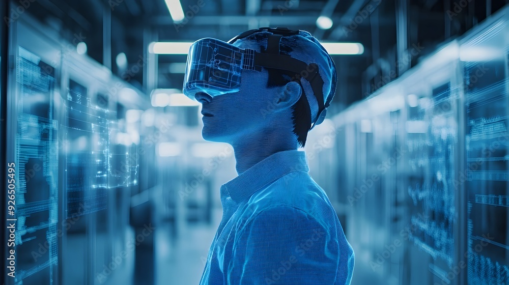 Poster engineer simulating process to predict outcomes with 3d rendering technology
