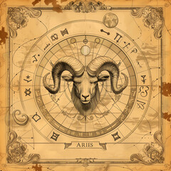Naklejka premium Ancient style illustration of the Aries zodiac sign.