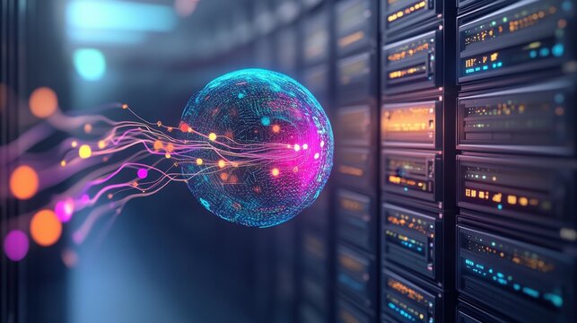 Servers in a data center emitting holographic data streams,